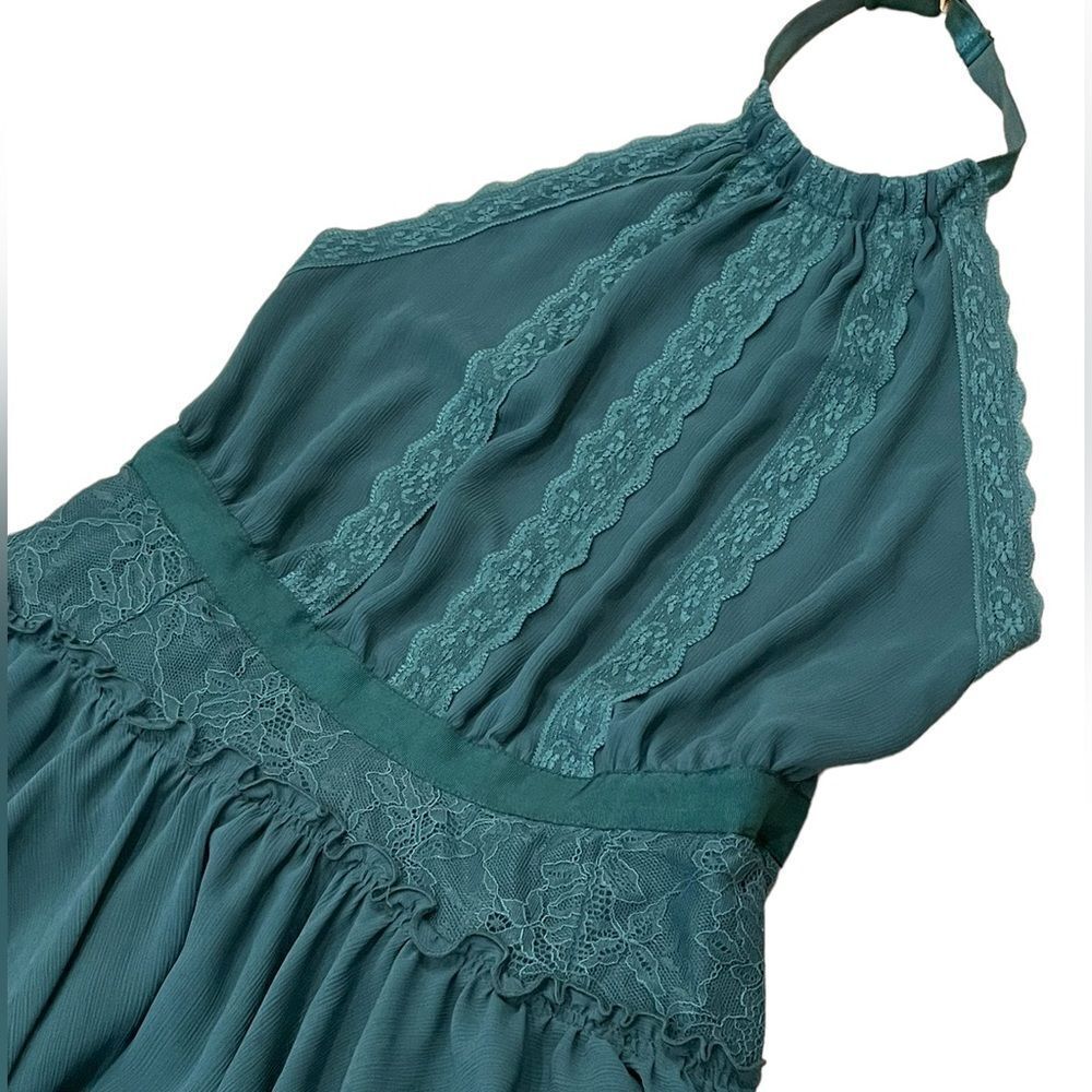 Y2K Victoria's Secret Forest Green Lace Halter Open Back Mini Dress 2 Feminine - Picture 6 of 11